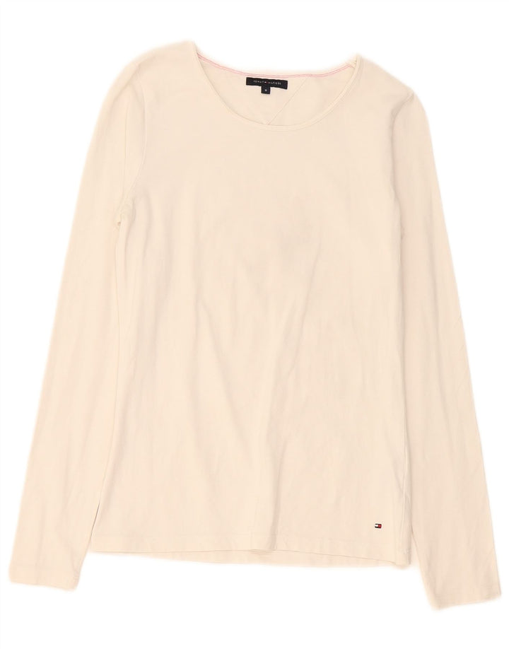 Tommy Hilfiger Donna Top Manica Lunga UK 12 Medio Bianco Cotone