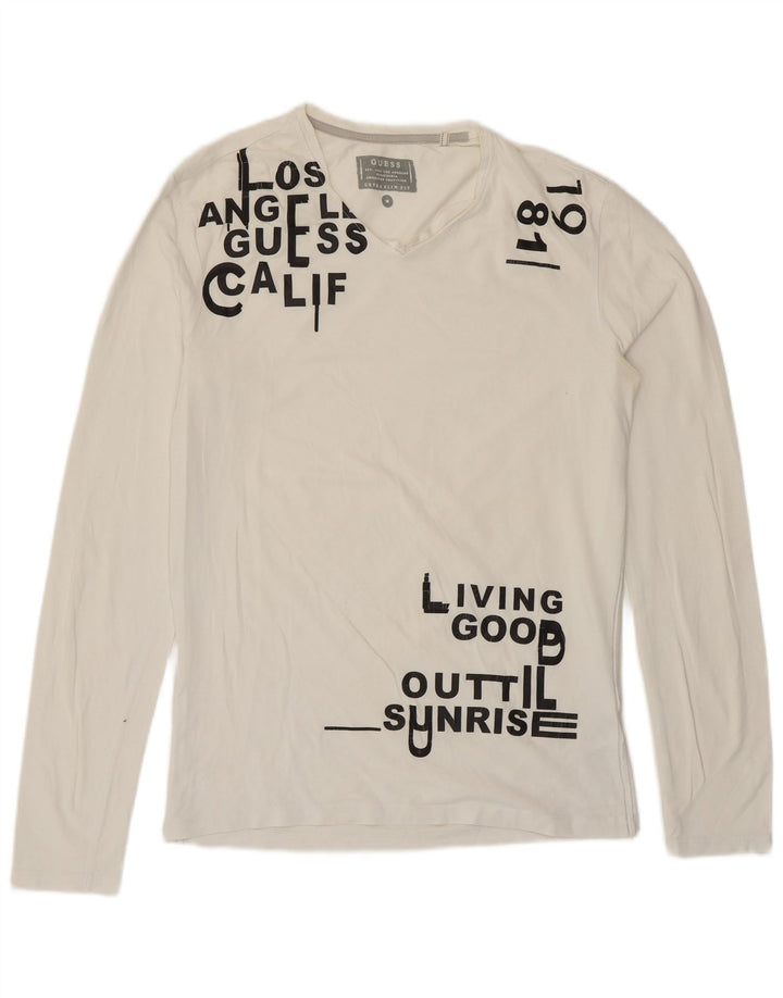 Guess Top grafico extra slim da uomo a maniche lunghe in cotone bianco medio
