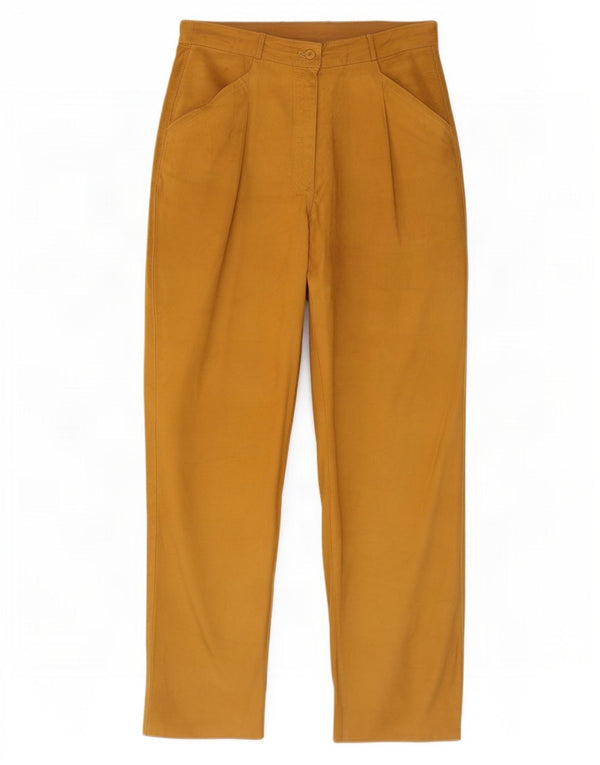 Pantaloni vintage in pelle da donna a vita alta IT 42 medi W26 L30 Beige