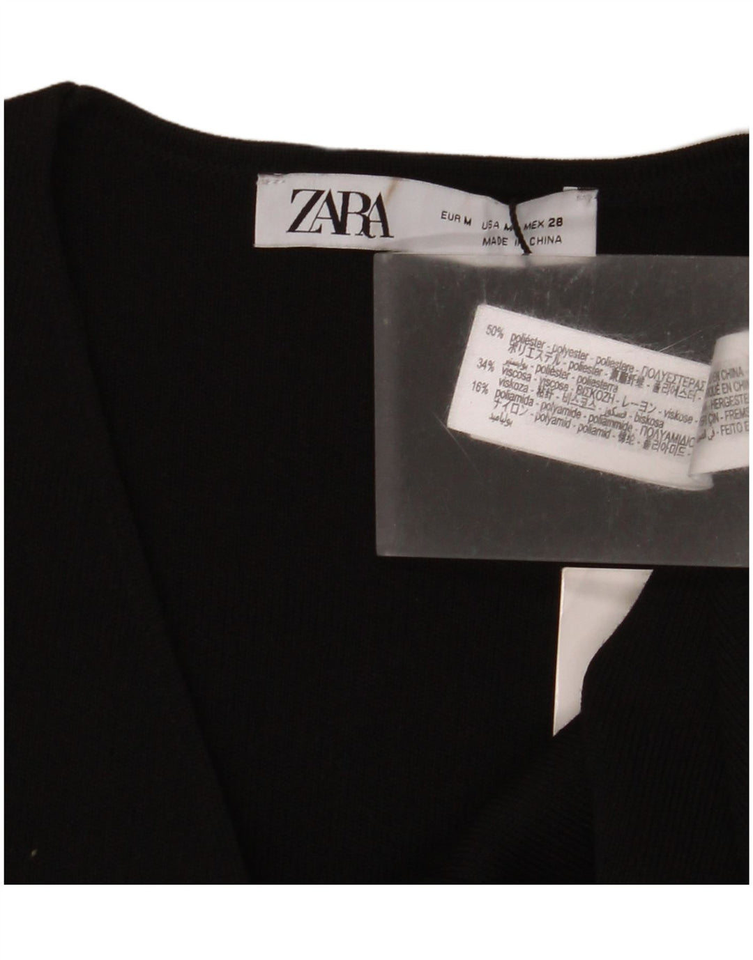 Top corto a maniche corte da donna Zara UK 12 poliestere nero medio
