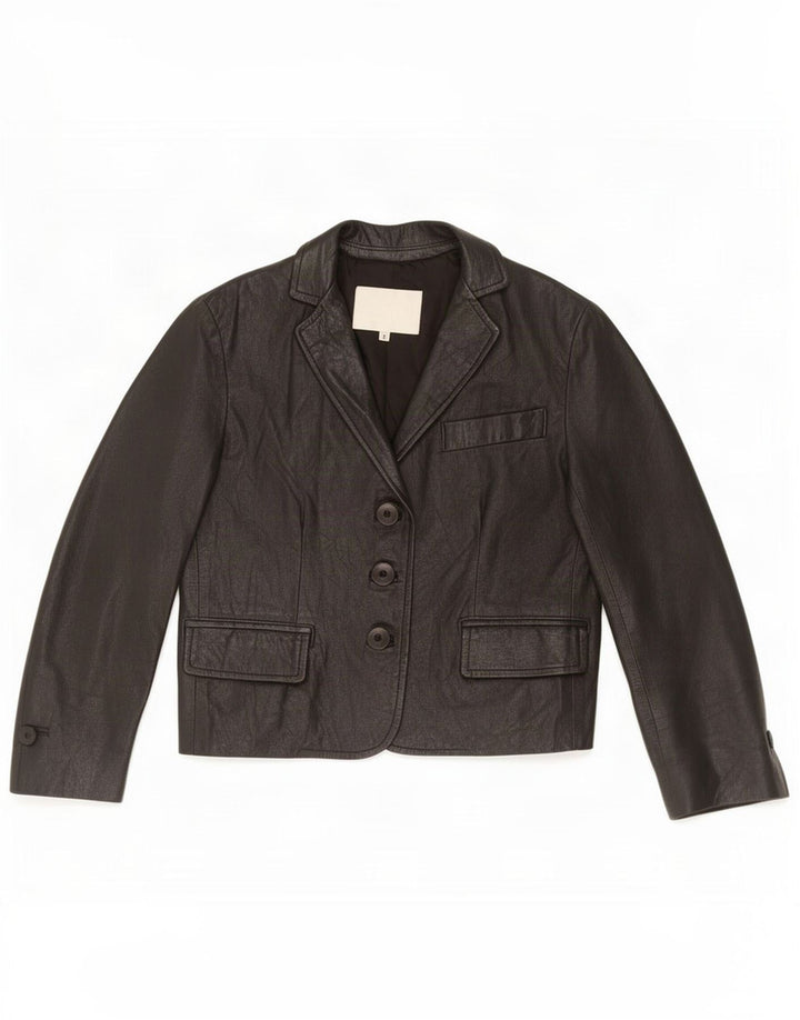 Giacca blazer in pelle a 3 bottoni Imperial da donna UK 10 piccola nera