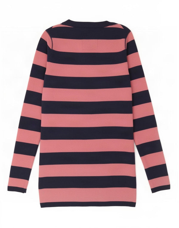 Maglione maglione con scollo a V da donna Jack Wills UK 10 Lana d'agnello a righe piccole rosa