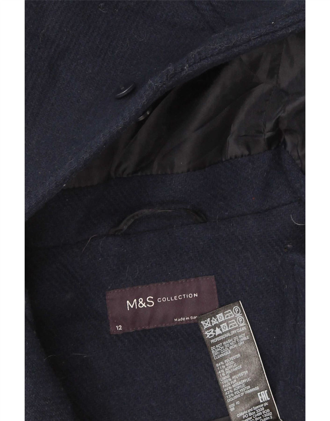Montgomery con cappuccio da donna Marks & Spencer UK 12 medio blu navy poliestere
