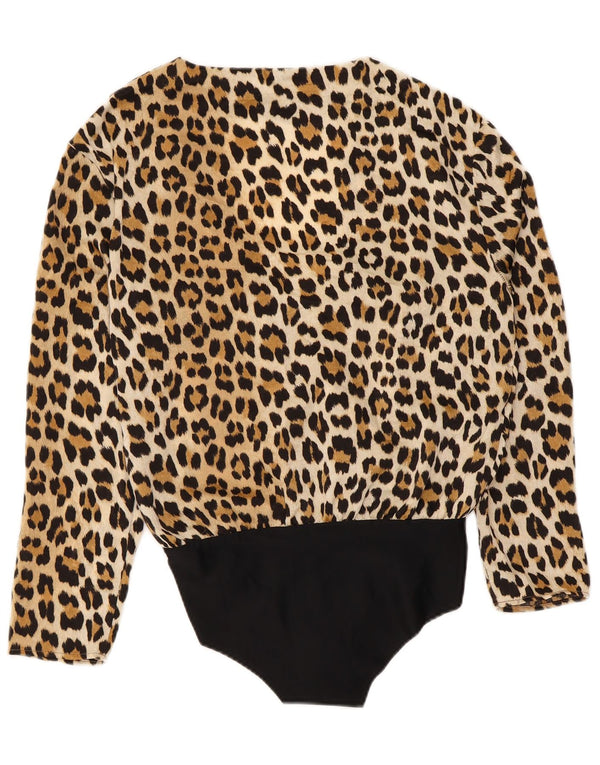 Body a maniche lunghe da donna Zara UK 10 piccolo poliammide con stampa animalier marrone