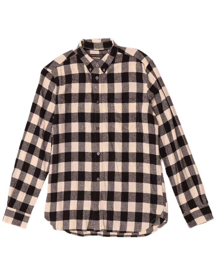 Camicia da uomo in flanella French Connection, cotone a quadri neri medi