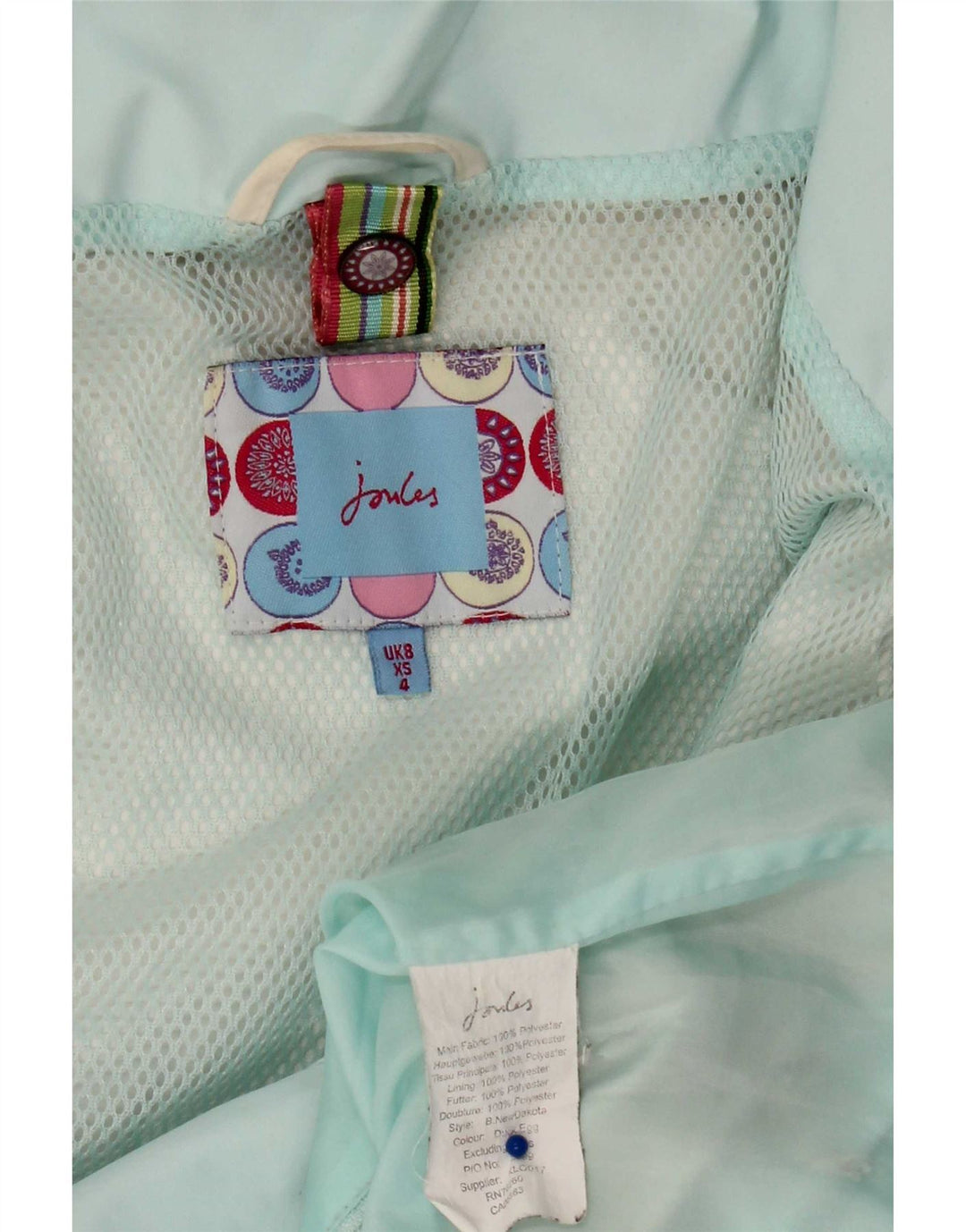 Giacca antipioggia con cappuccio da donna Joules UK 8 Small Turchese Poliestere