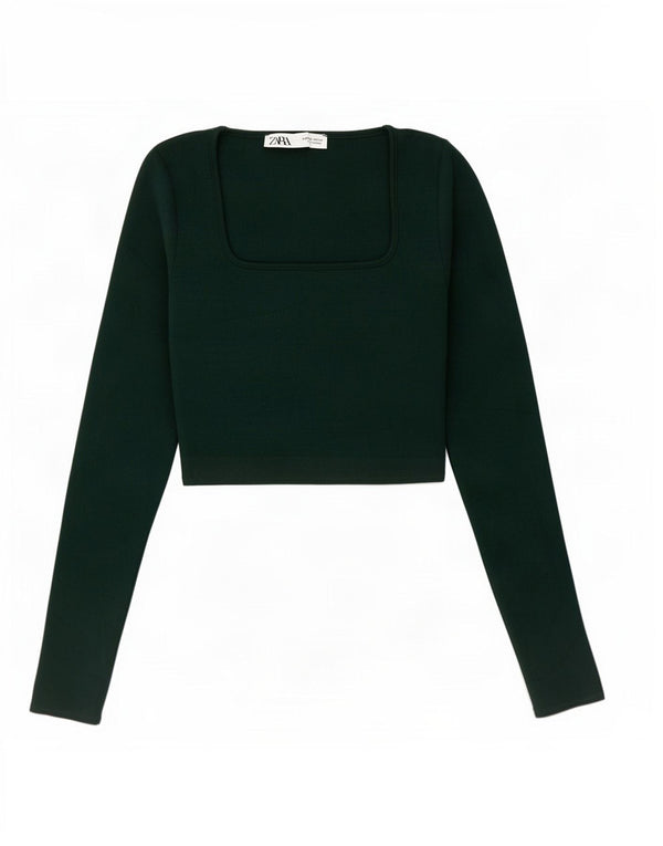 Top corto da donna Zara a maniche lunghe UK 8 piccolo verde
