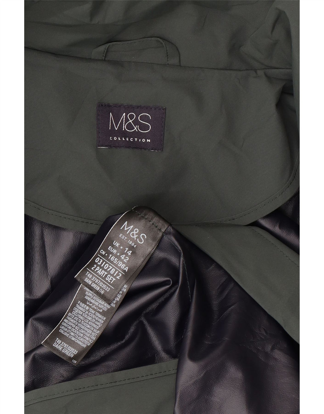 Impermeabile con cappuccio da donna Marks & Spencer UK 14 Large Verde Poliestere