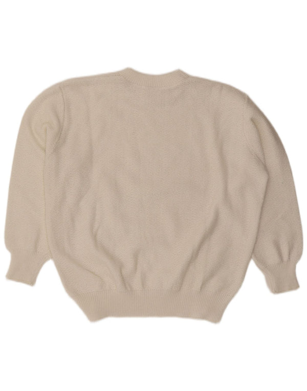 Maglione maglione girocollo da donna vintage UK 18 XL bianco