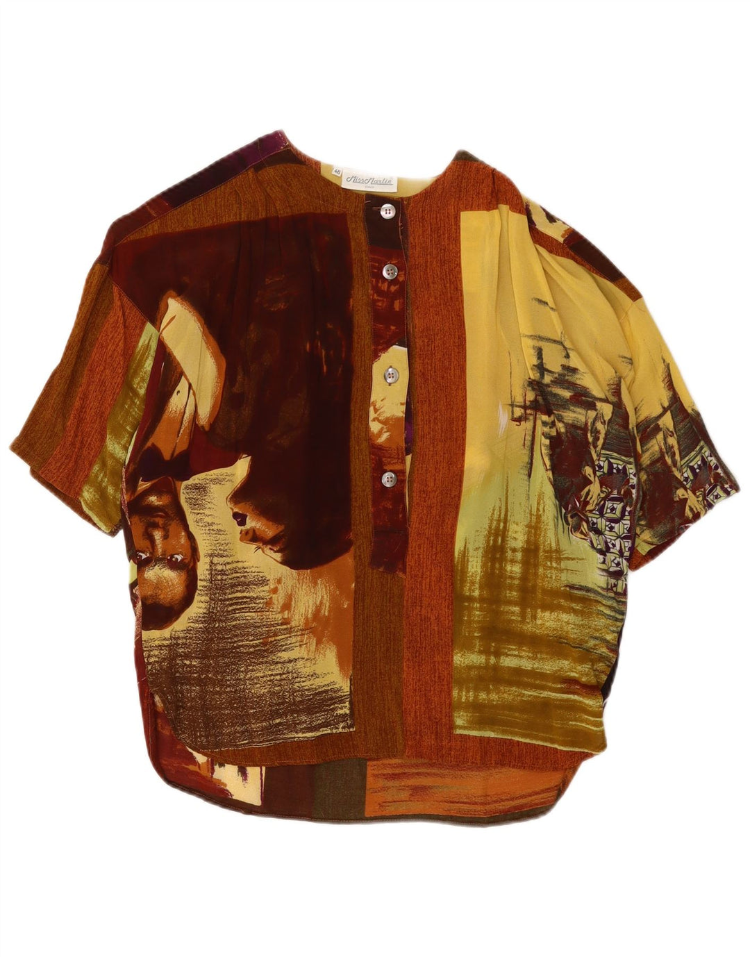Camicetta grafica vintage da donna Top IT 46 Large Marrone Colorblock