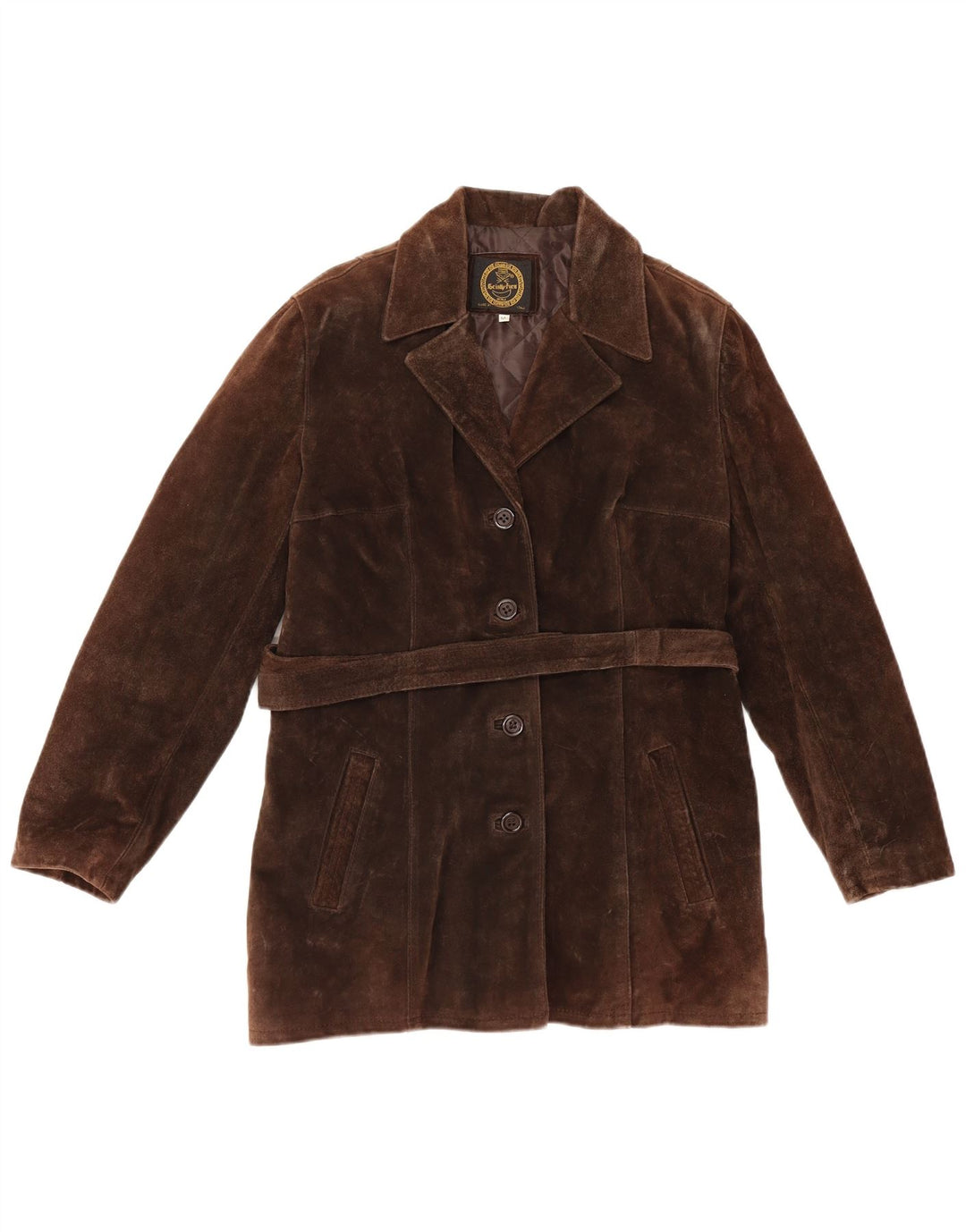 Giacca vintage in pelle scamosciata da donna UK 14 in pelle marrone medio