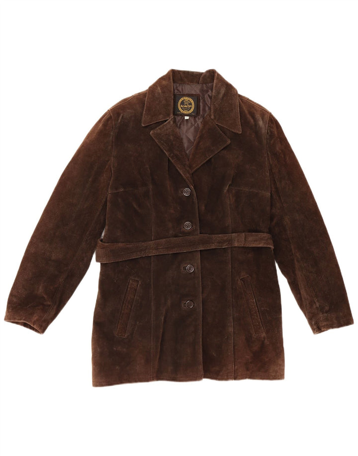 Giacca vintage in pelle scamosciata da donna UK 14 in pelle marrone medio