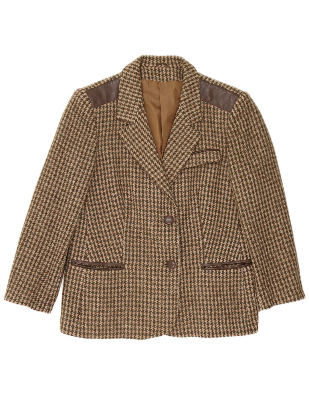 Giacca blazer vintage da donna a 2 bottoni IT 48 XL lana pied de poule marrone