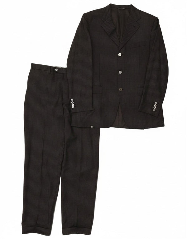 CANALI Mens 3 Button 2 Piece Suit IT 52 XL W34 L31 Black Pinstripe Rayon