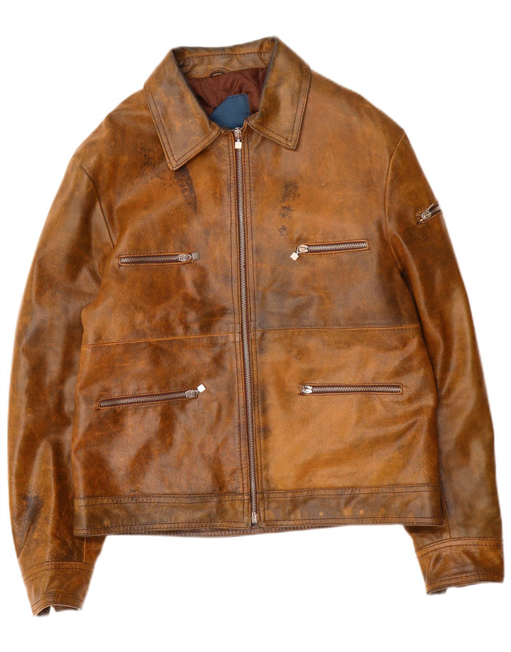 Giacca in pelle vintage da uomo UK 38 in pelle marrone medio