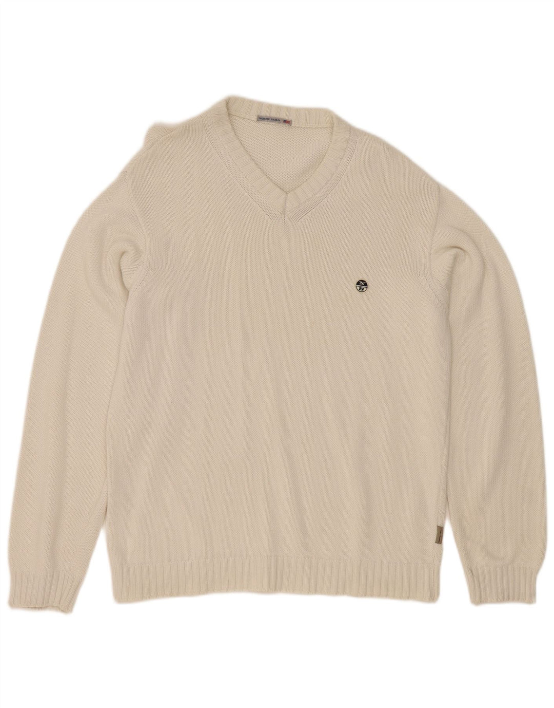 Maglione da uomo con scollo a V North Sails in cotone bianco medio
