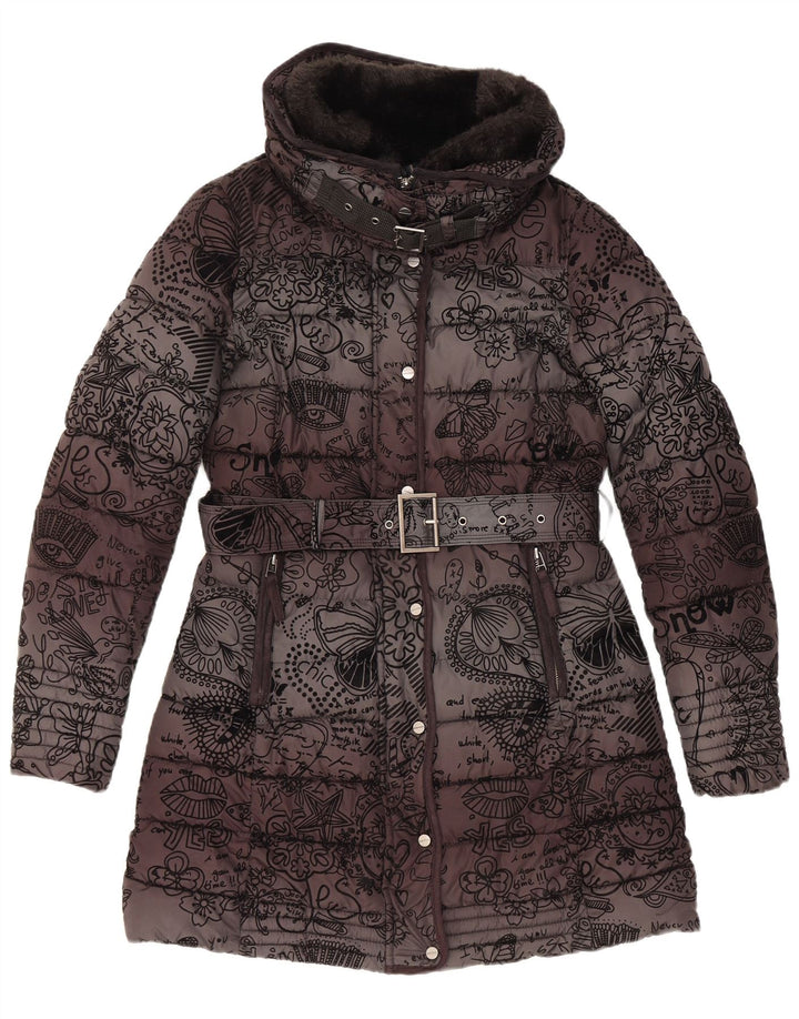 Cappotto imbottito con cappuccio da donna Desigual EU 38 poliestere floreale nero medio