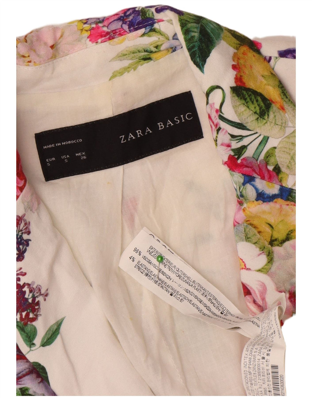 Giacca blazer a 1 bottone da donna Zara UK 10 piccola viscosa floreale bianca