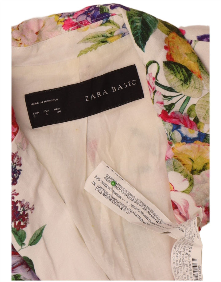 Giacca blazer a 1 bottone da donna Zara UK 10 piccola viscosa floreale bianca
