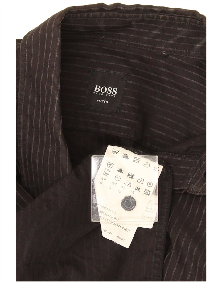 Camicia aderente da uomo Hugo Boss grande cotone a righe nere