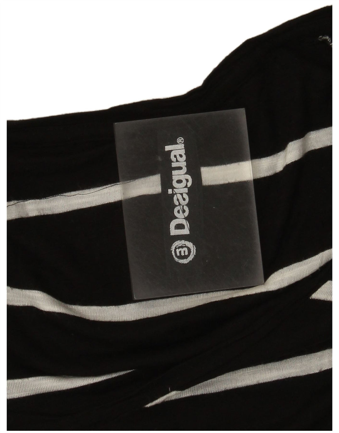 Desigual Donna Graphic Manica Lunga Tunica Top UK 12 Medio Nero a Righe