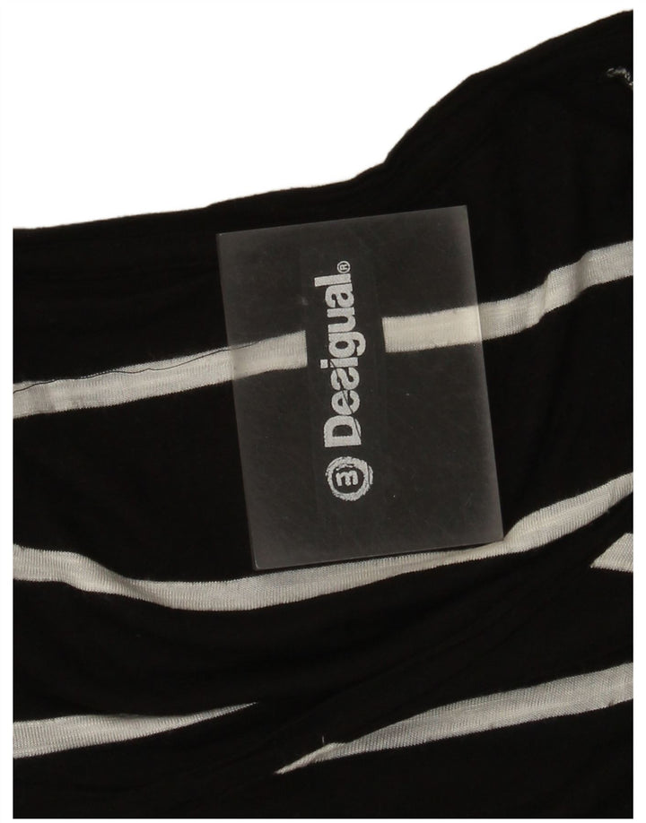 Desigual Donna Graphic Manica Lunga Tunica Top UK 12 Medio Nero a Righe