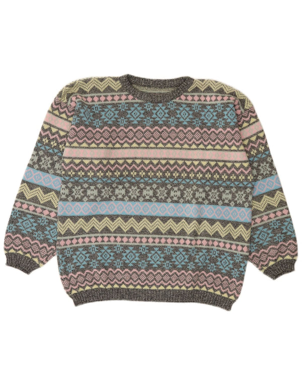Maglione vintage da donna con scollo a barca UK 14 Grande Fair Isle multicolore