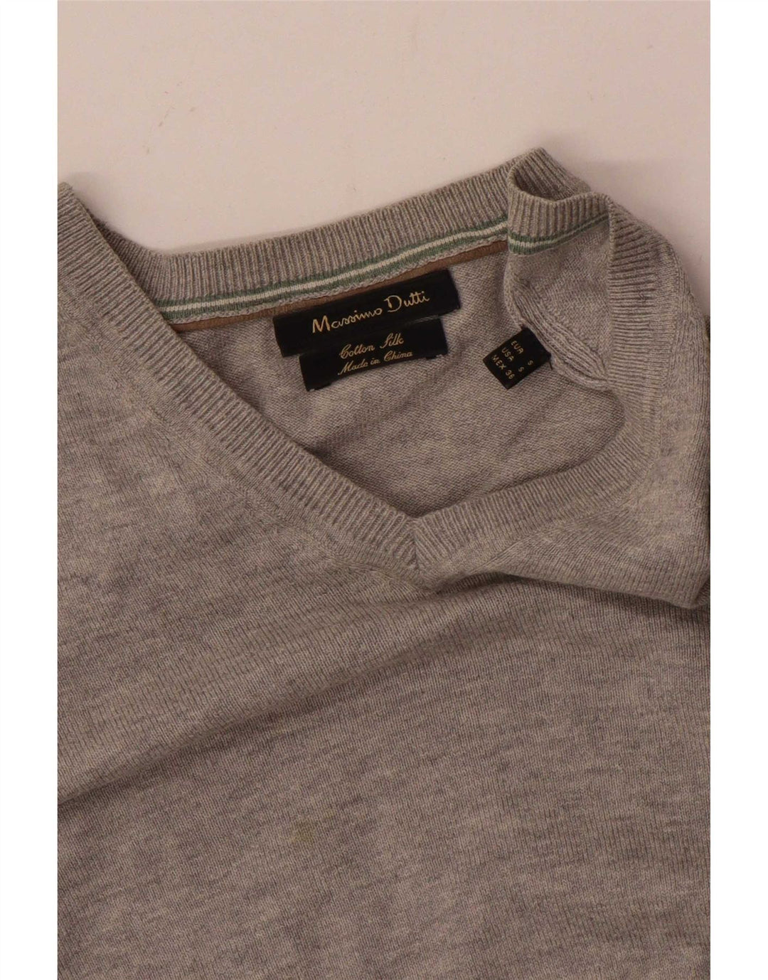 Massimo Dutti Maglione da uomo con scollo a V piccolo cotone chiazzato grigio