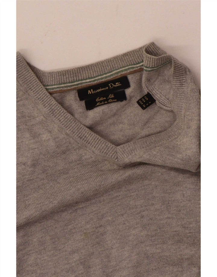 Massimo Dutti Maglione da uomo con scollo a V piccolo cotone chiazzato grigio