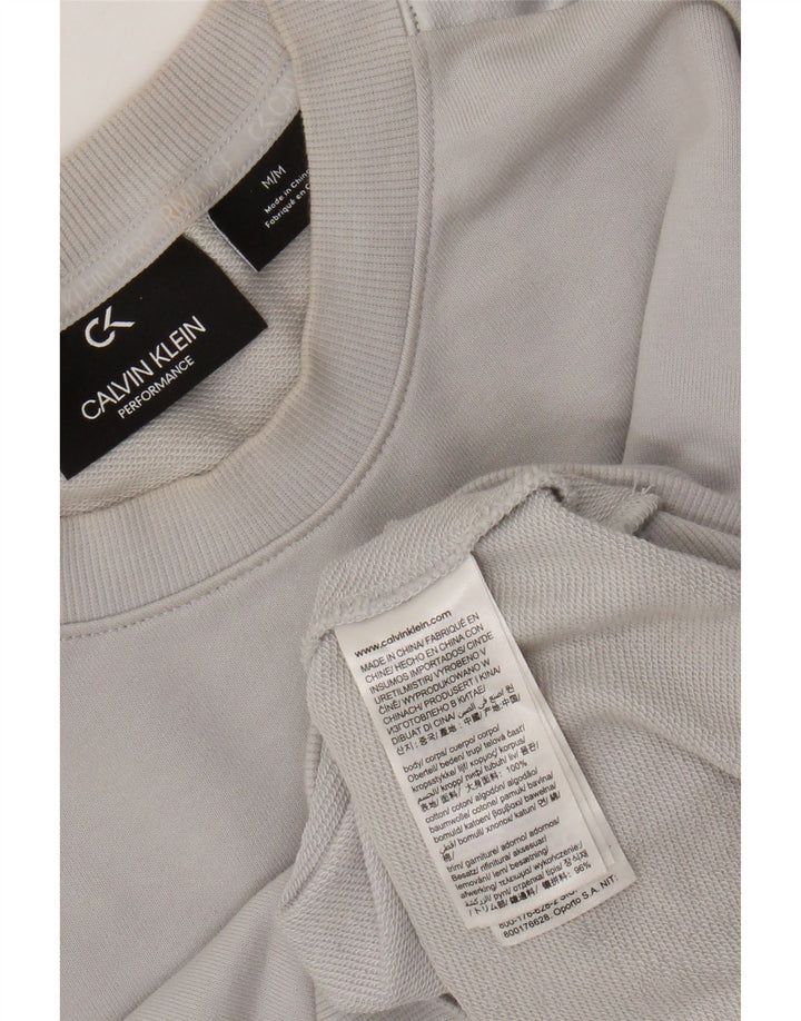 Calvin Klein Donna Crop Graphic Felpa Maglione UK 14 Cotone grigio medio