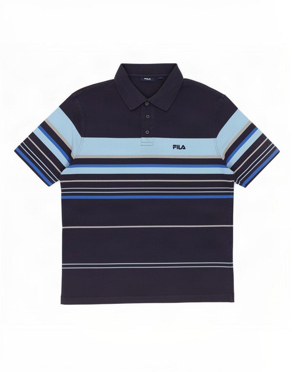 Fila Mens Polo Shirt Large Navy Blue Striped Cotton