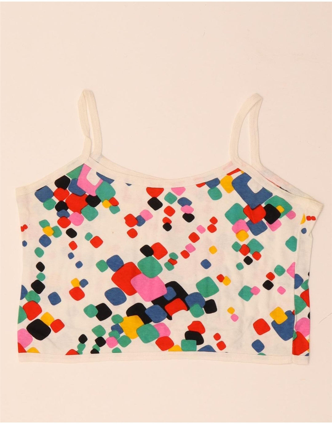 Canottiera corta da donna VINTAGE UK 10 piccola geometrica multicolore