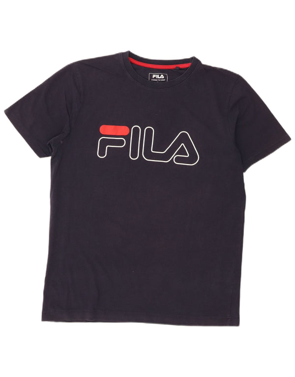 T-shirt grafica da uomo Fila Top Large in cotone blu navy