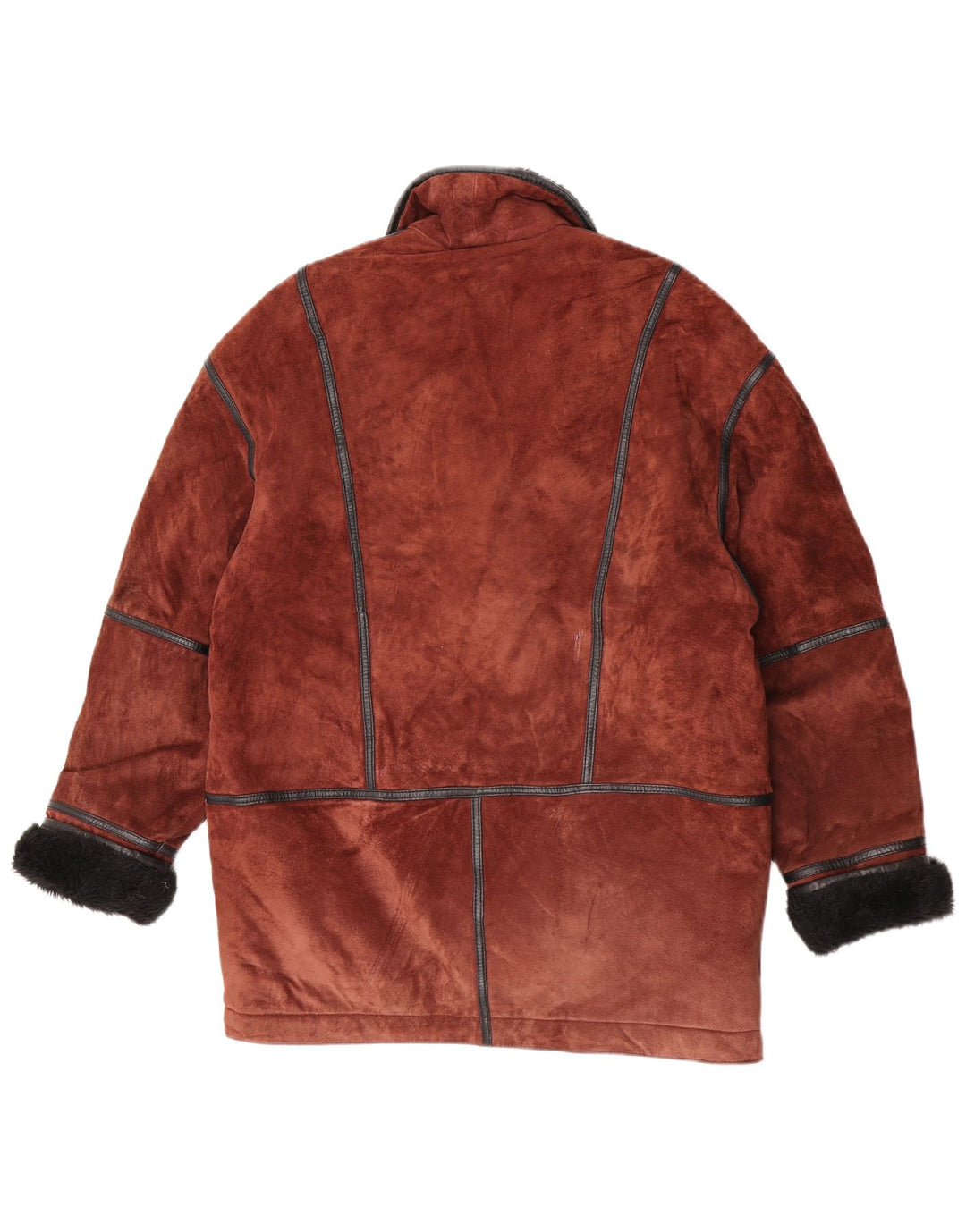 Cappotto in shearling vintage da donna, vestibilità ampia, UK 12, color block marrone medio