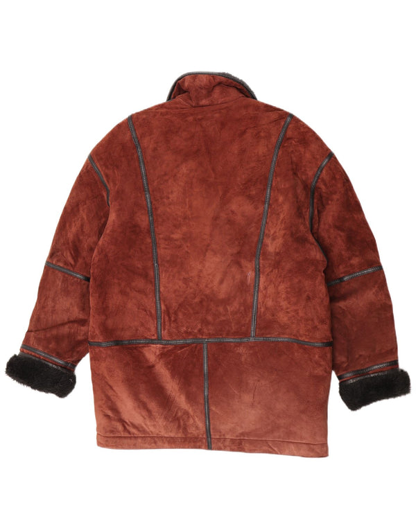 Cappotto in shearling vintage da donna, vestibilità ampia, UK 12, color block marrone medio