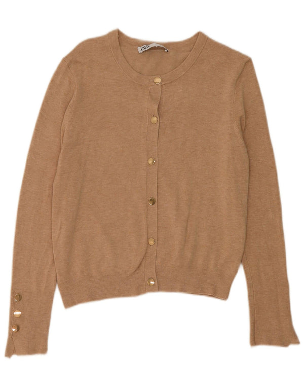 Maglione cardigan da donna Zara UK 14 grande viscosa beige