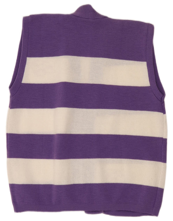 Maglione cardigan aperto senza maniche vintage da donna UK 18 XL a righe viola