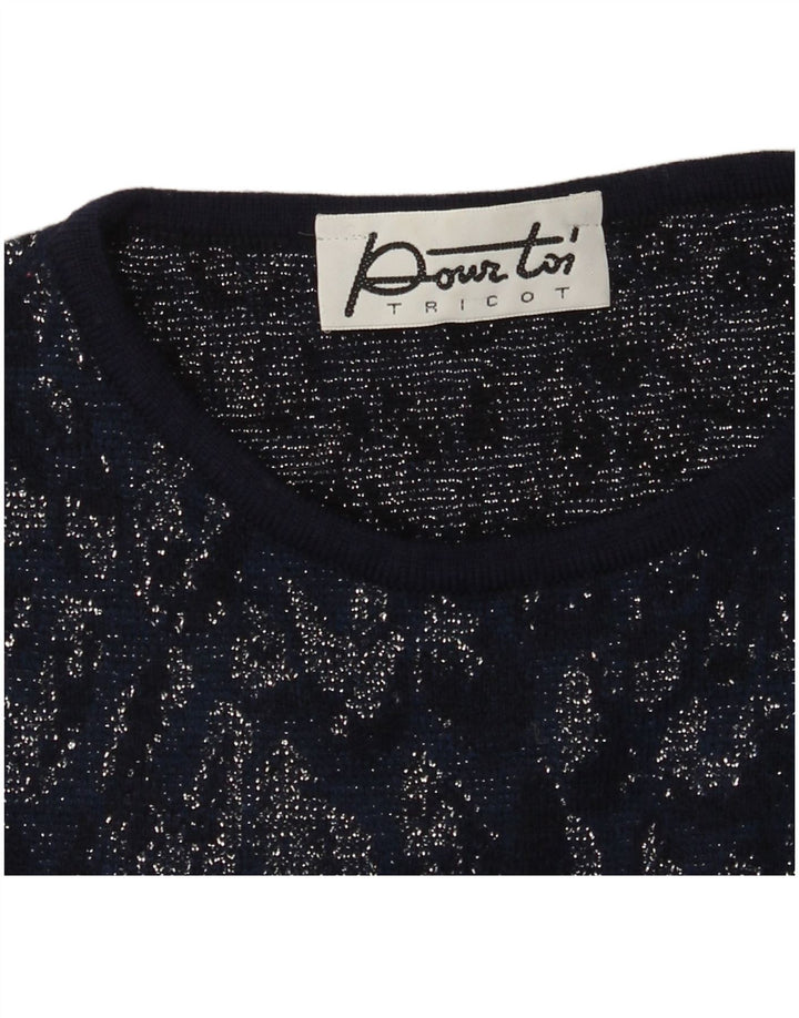 Top da donna vintage a maniche lunghe UK 8 Small Navy Blue Tie Dye