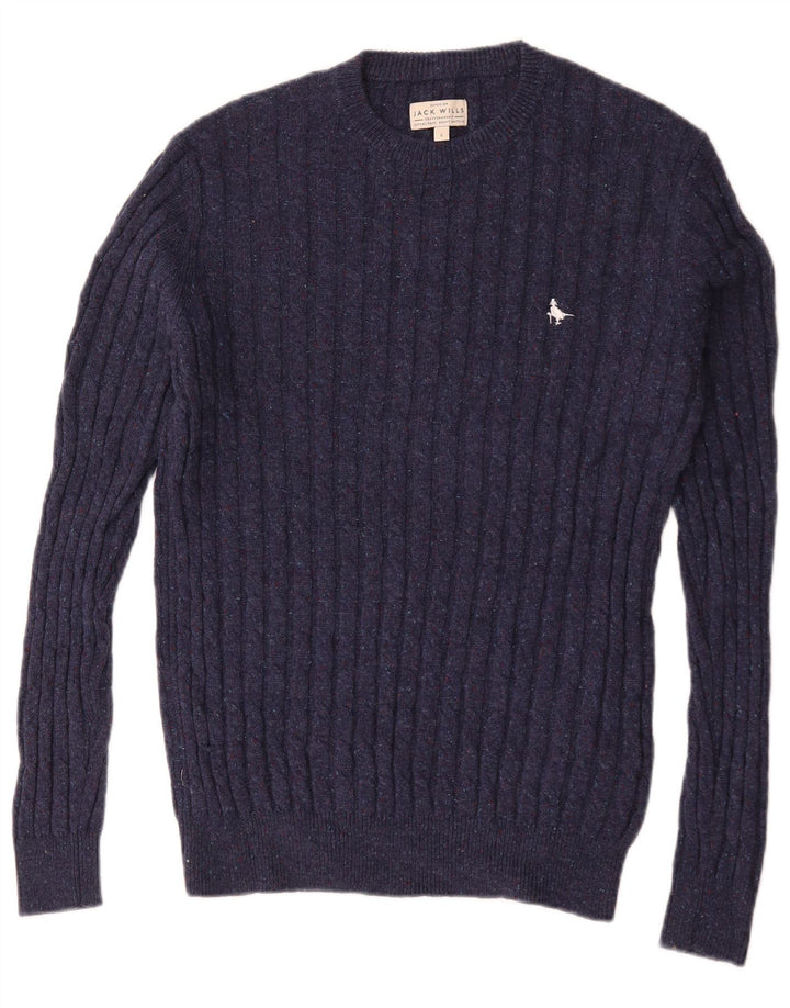 Maglione maglione girocollo da uomo Jack Wolfskin piccolo in lana screziata blu navy