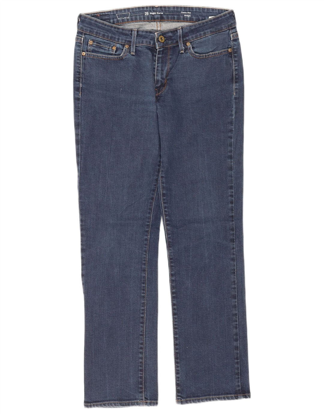 LEVI'S Jeans dritti da donna con leggera curva a vita classica W29 L28 cotone blu