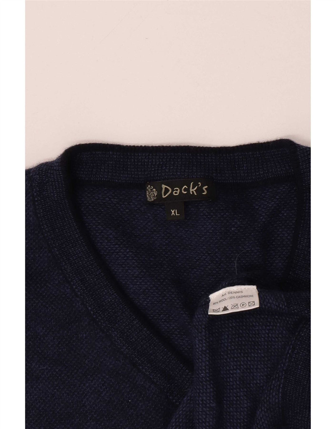 Maglione da uomo con scollo a V Dack's XL in lana blu navy