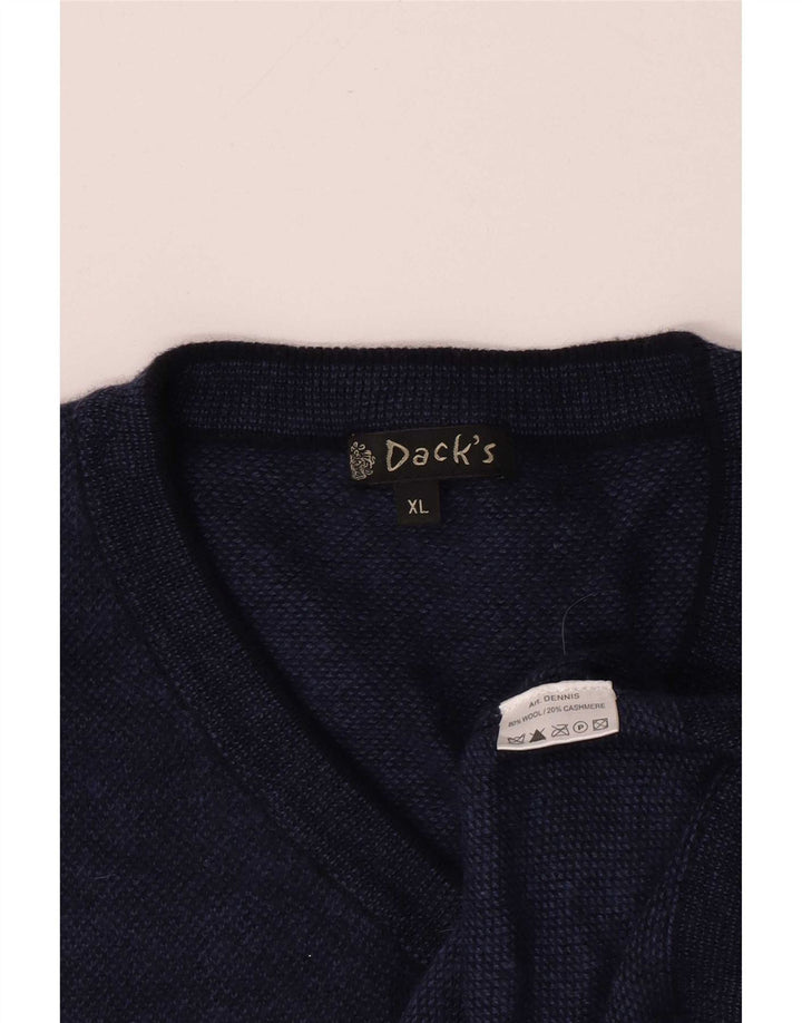 Maglione da uomo con scollo a V Dack's XL in lana blu navy