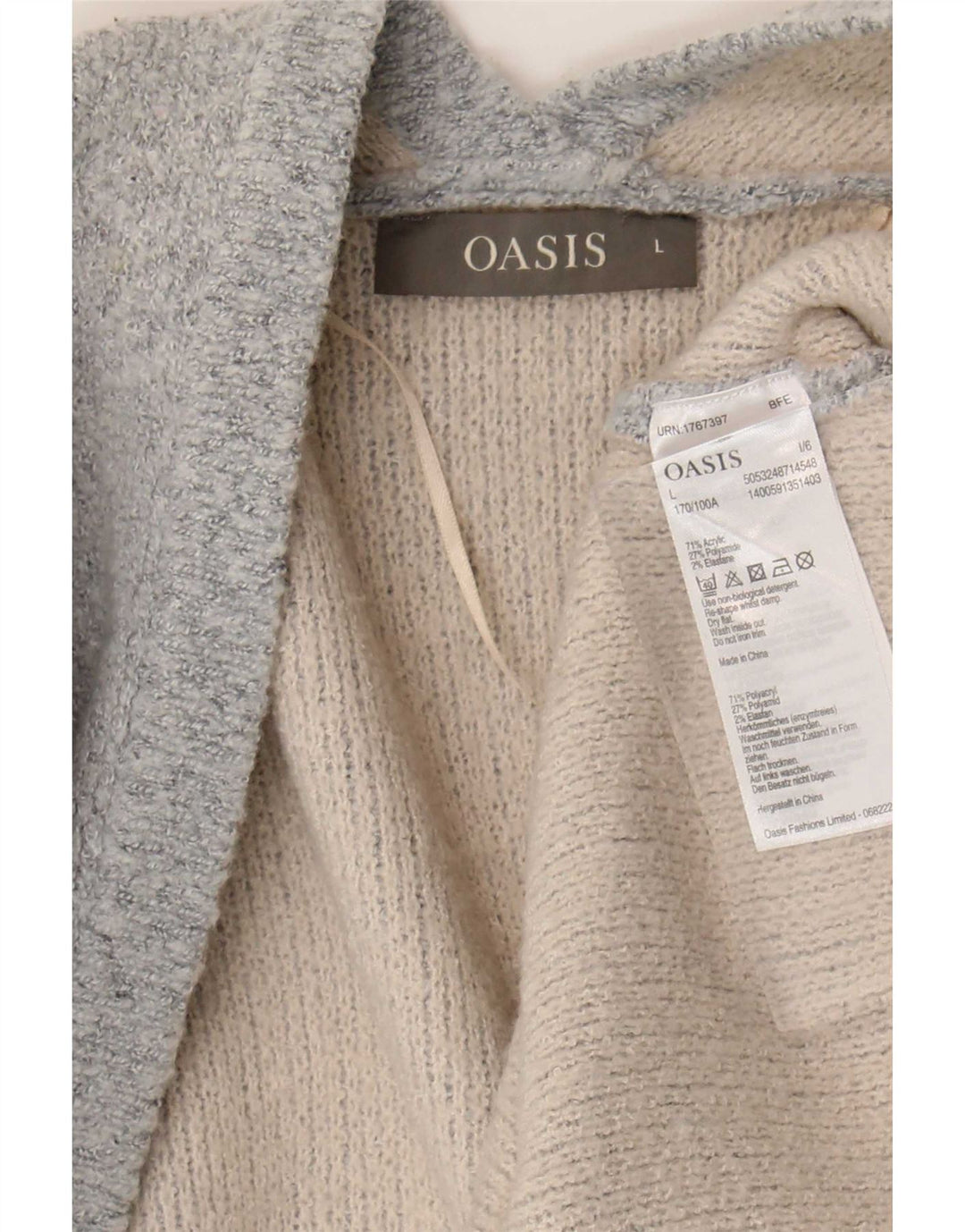 Maglione cardigan aperto oversize da donna Oasis UK 16 grande acrilico grigio