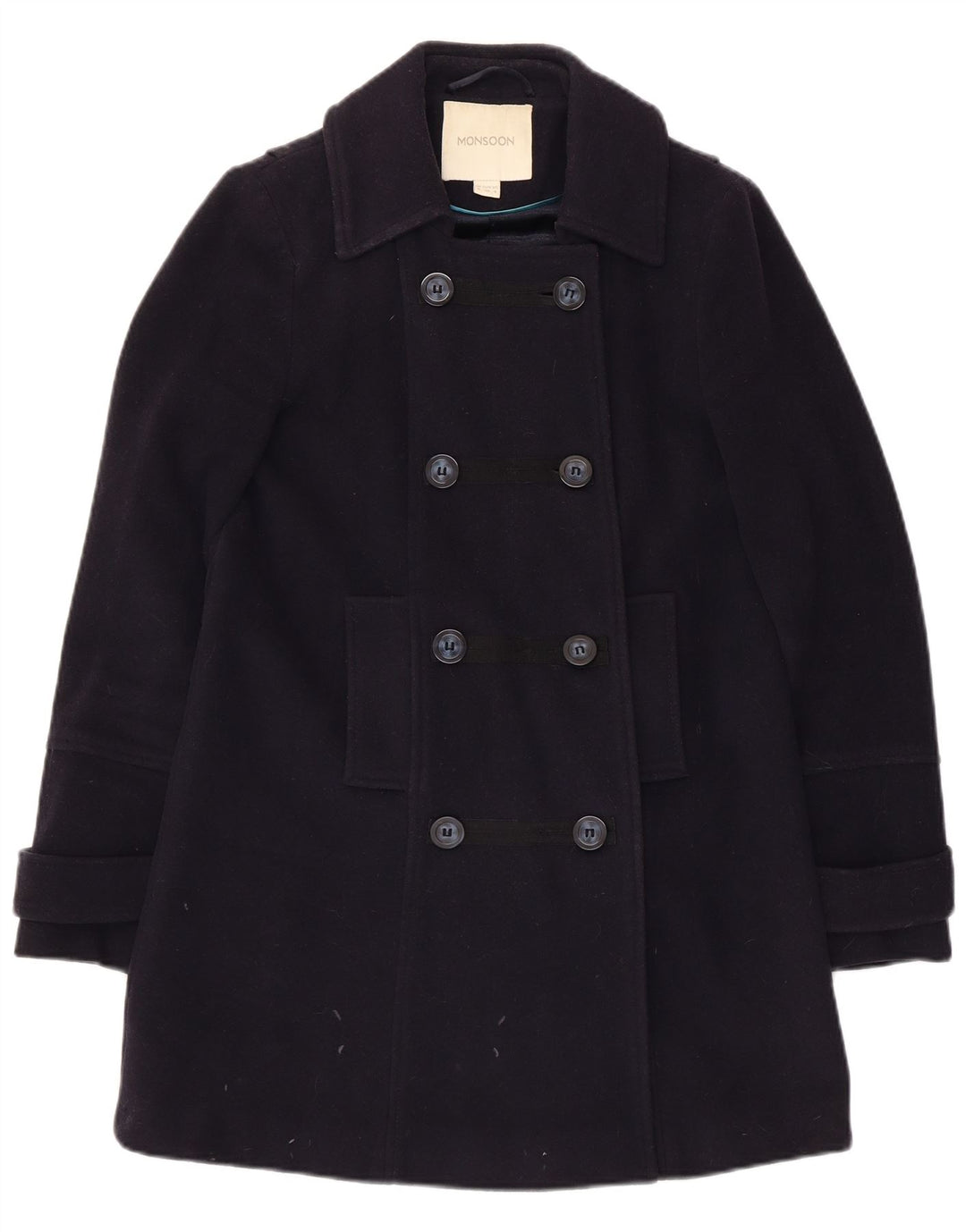 Cappotto doppiopetto da donna Monsoon UK 8 Small Lana blu navy