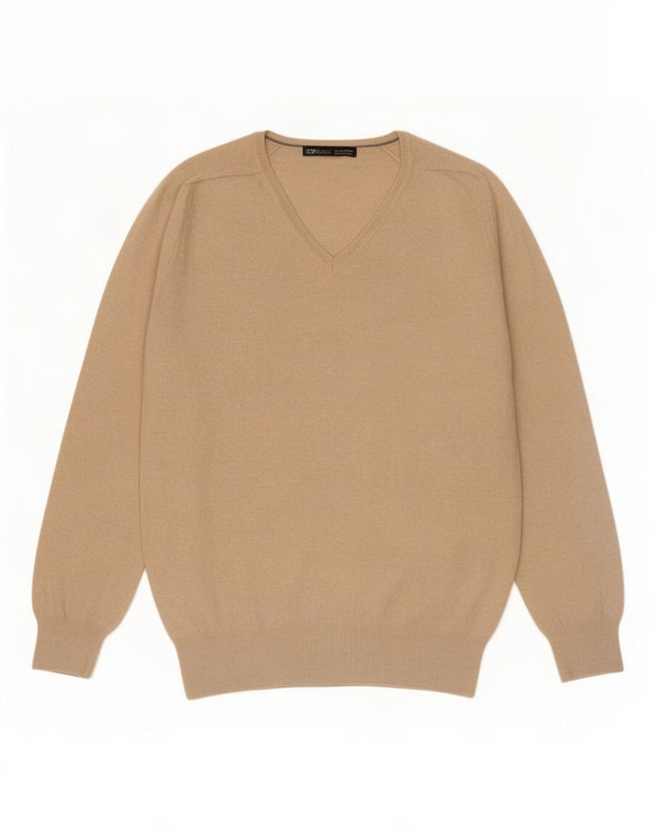 Maglione Zara da donna con scollo a V grande beige