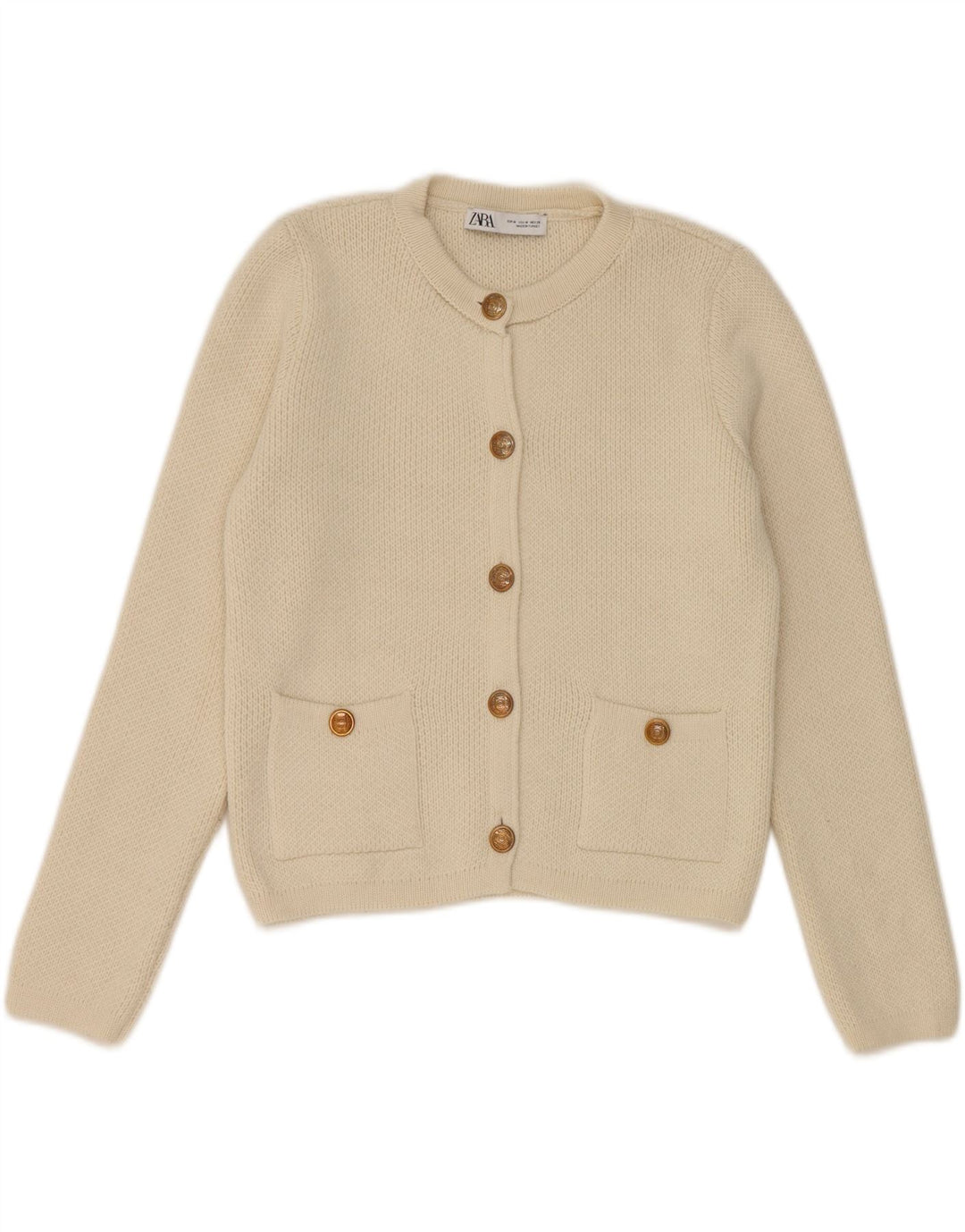 Maglione cardigan da donna Zara UK 12 Acrilico bianco sporco medio