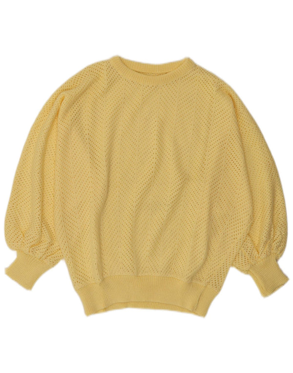 VINTAGE Womens Crew Neck Jumper Sweater UK 14 Medium Yellow
