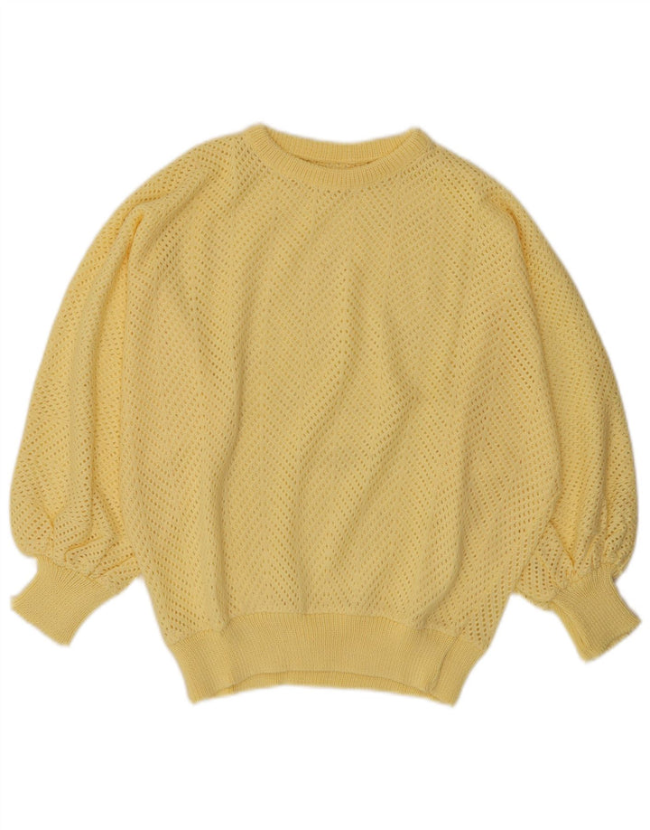Maglione maglione girocollo da donna VINTAGE UK 14 giallo medio