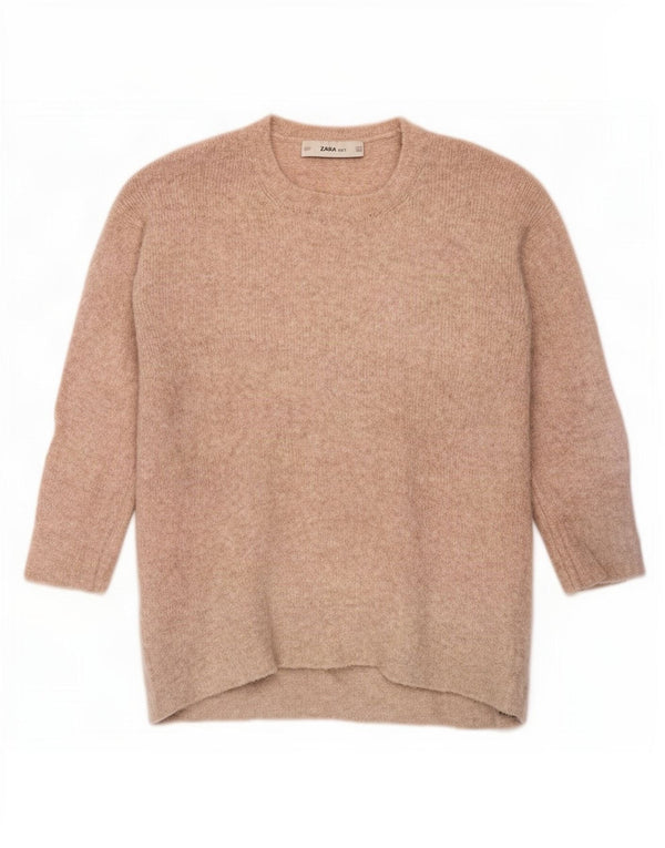 Maglione girocollo da donna con maniche a 3/4 Zara UK 14 Beige medio