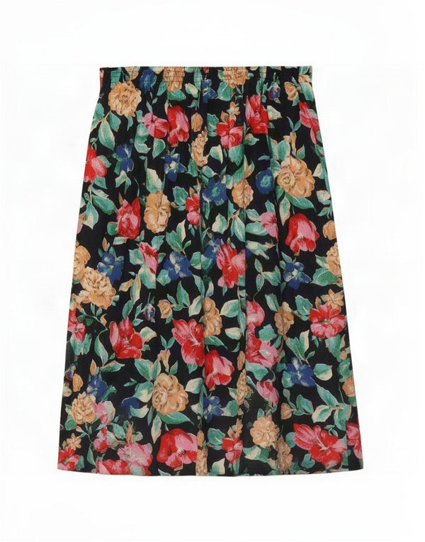Gonna a pieghe vintage da donna W32 grande floreale nera